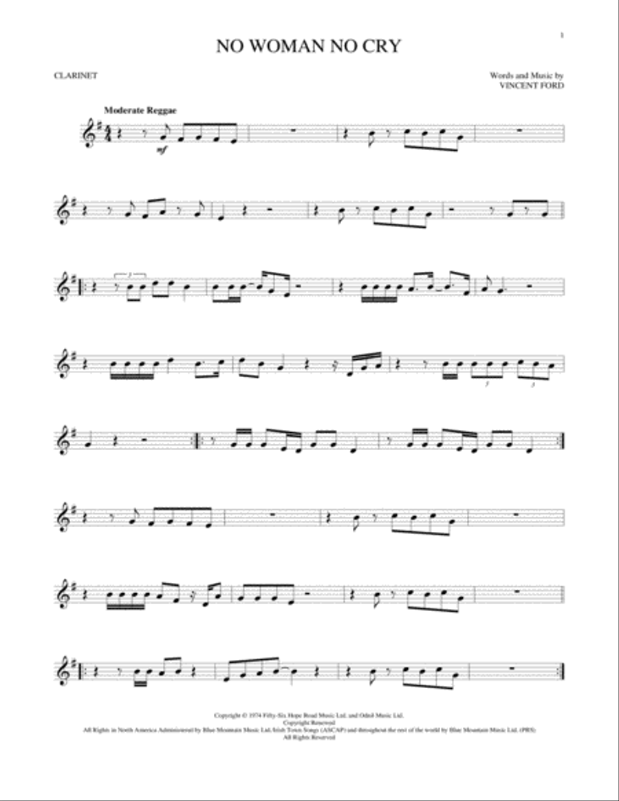 No Woman No Cry No Woman No Cry Clarinet Solo scores gallery preview page 1