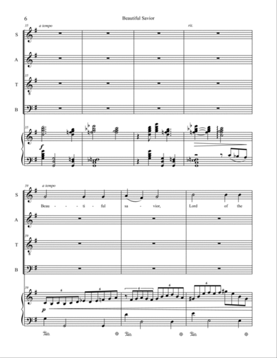 Beautiful Savior : Choral Pack includes 2 keys of SATB and Piano + SSAB version 4-Part scores gallery preview page 6