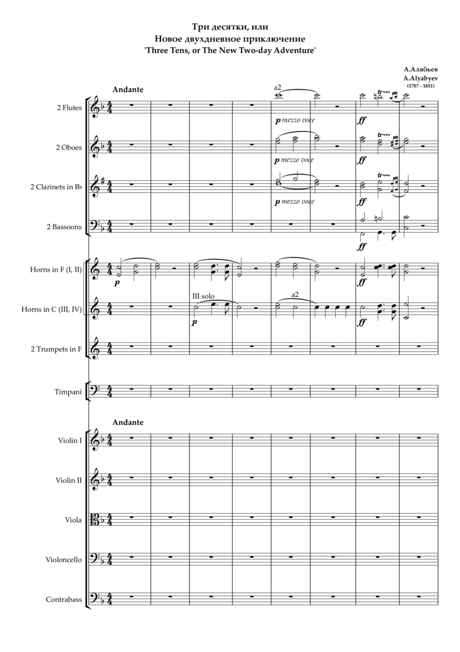 Overture to the vaudeville 'Three Tens, or The New Two-day Adventure' Full Orchestra scores gallery preview page 1