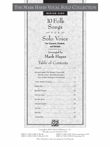 The Mark Hayes Vocal Solo Collection -- 10 Folk Songs for Solo Voice image number null