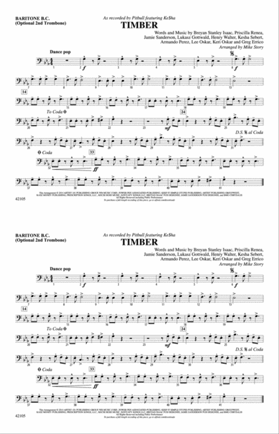 Timber: Baritone B.C. Marching Band scores gallery preview page 1