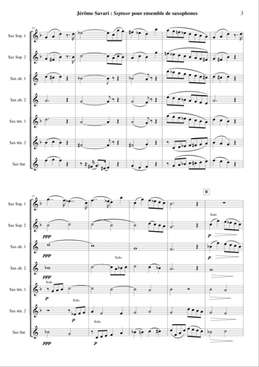 Jérôme SAVARI Septet for SSAATTB saxophone septet Choir scores gallery preview page 3