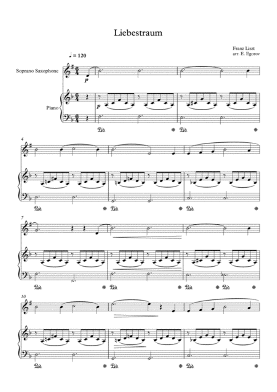 Liebestraum (Dream Of Love), Franz Liszt, For Soprano Saxophone & Piano Soprano Saxophone scores gallery preview page 1