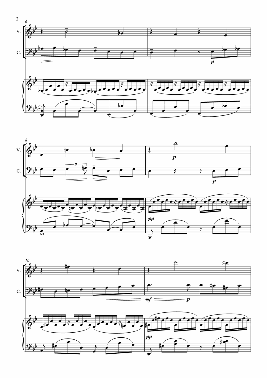 Sergey Rachmaninov-Melody-Op 21 No 9-Arranged for Piano Trio by Svetlana Velichko Piano Trio scores gallery preview page 2