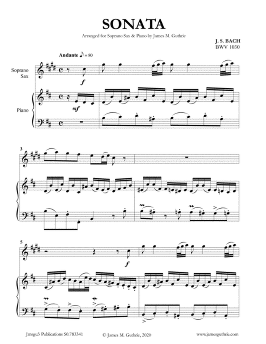 BACH: Sonata BWV 1030 for Soprano Sax & Piano image number null