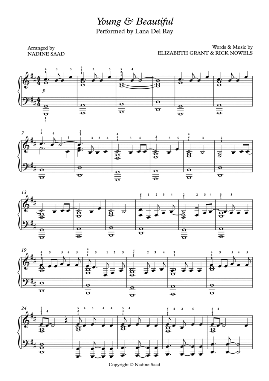 Young And Beautiful Young And Beautiful Piano Solo scores gallery preview page 1