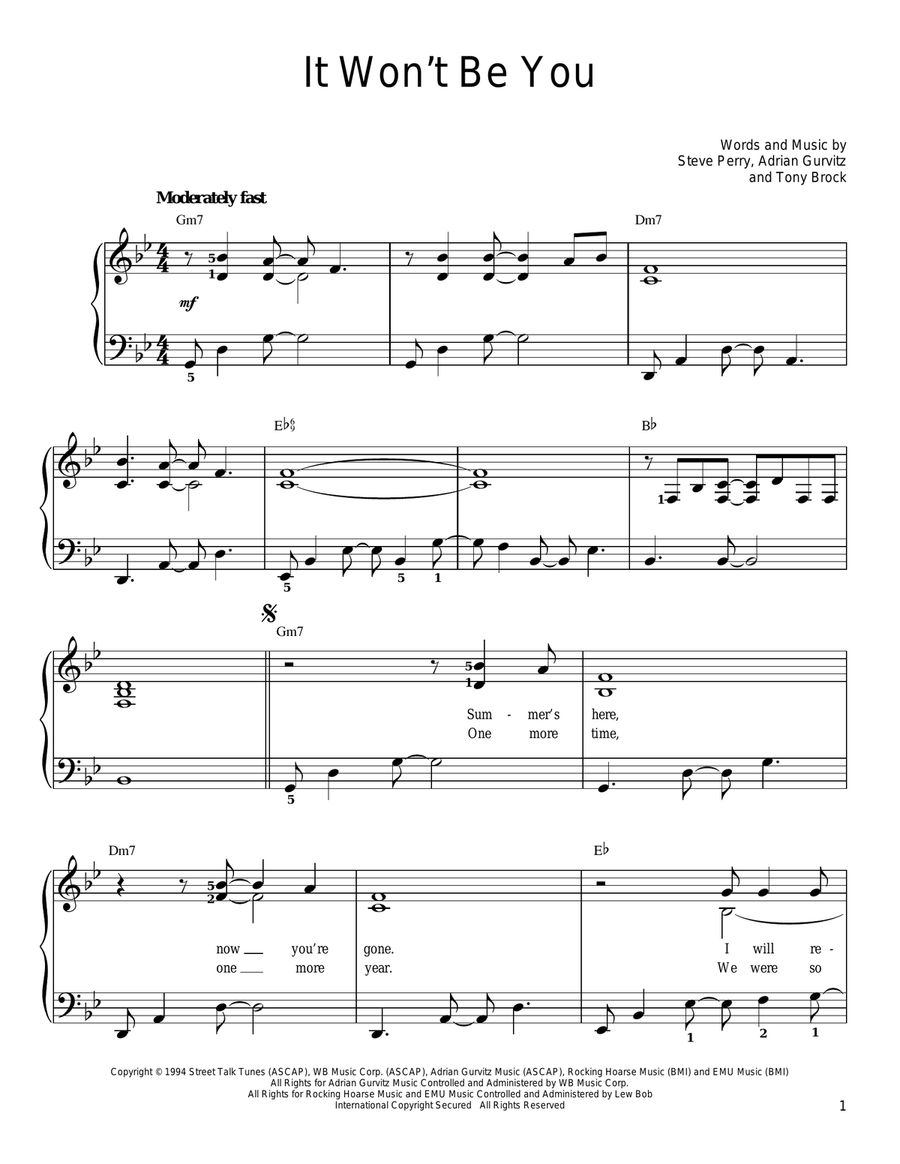 It Won't Be You It Won't Be You Easy Piano scores gallery preview page 1