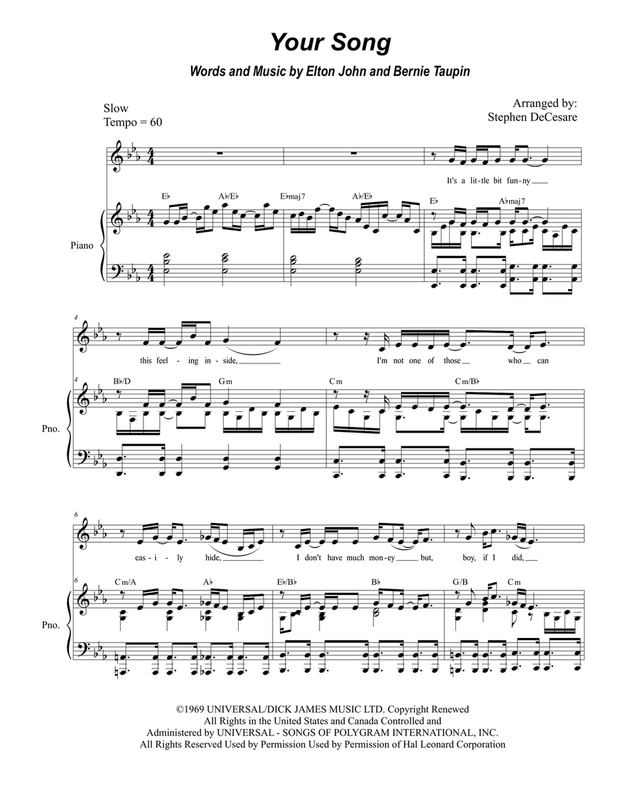 Your Song Your Song Piano, Vocal scores gallery preview page 1
