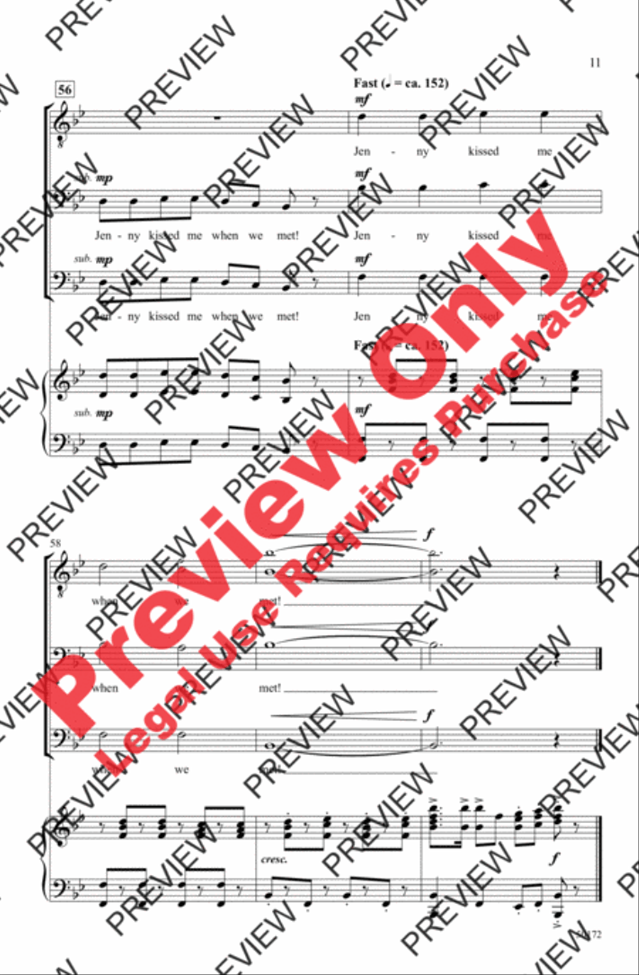 Jenny Kissed Me Men's Choir scores gallery preview page 11