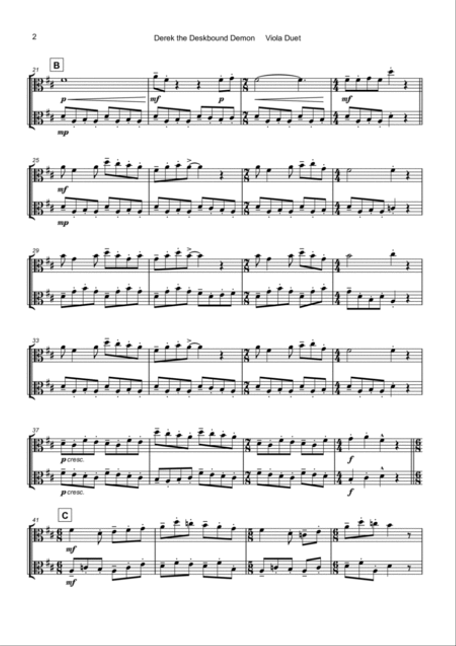 Derek the Deskbound Demon, Halloween Duet for Viola String Duet scores gallery preview page 3