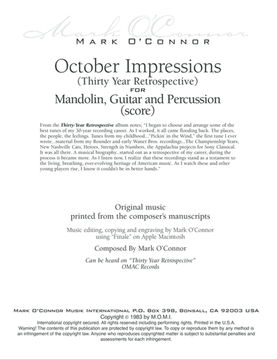 October Impressions (score – mandolin, guitar, percussion) Small Ensemble scores gallery preview page 2