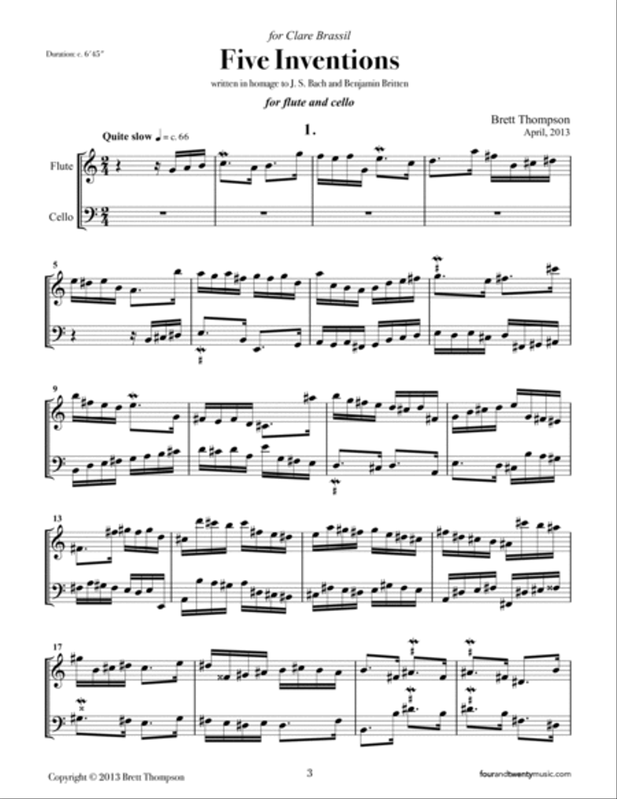 Five Inventions for Flute and Cello Flute scores gallery preview page 3
