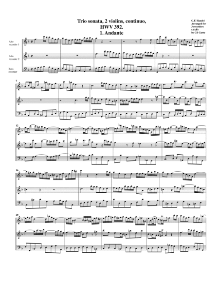 Trio sonata HWV 392 (Arrangement for 3 recorders (AAB))