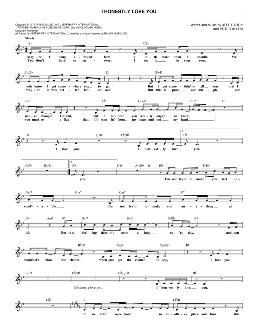 I Honestly Love You (from The Boy From Oz) Piano scores gallery preview page 1