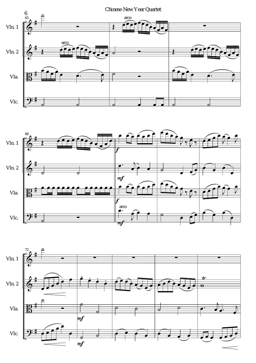 Chinese new year celebration for string quartet String Quartet scores gallery preview page 6