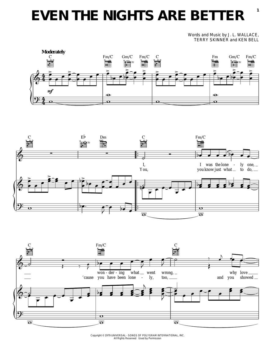 Even The Nights Are Better Piano, Vocal, Guitar scores gallery preview page 1