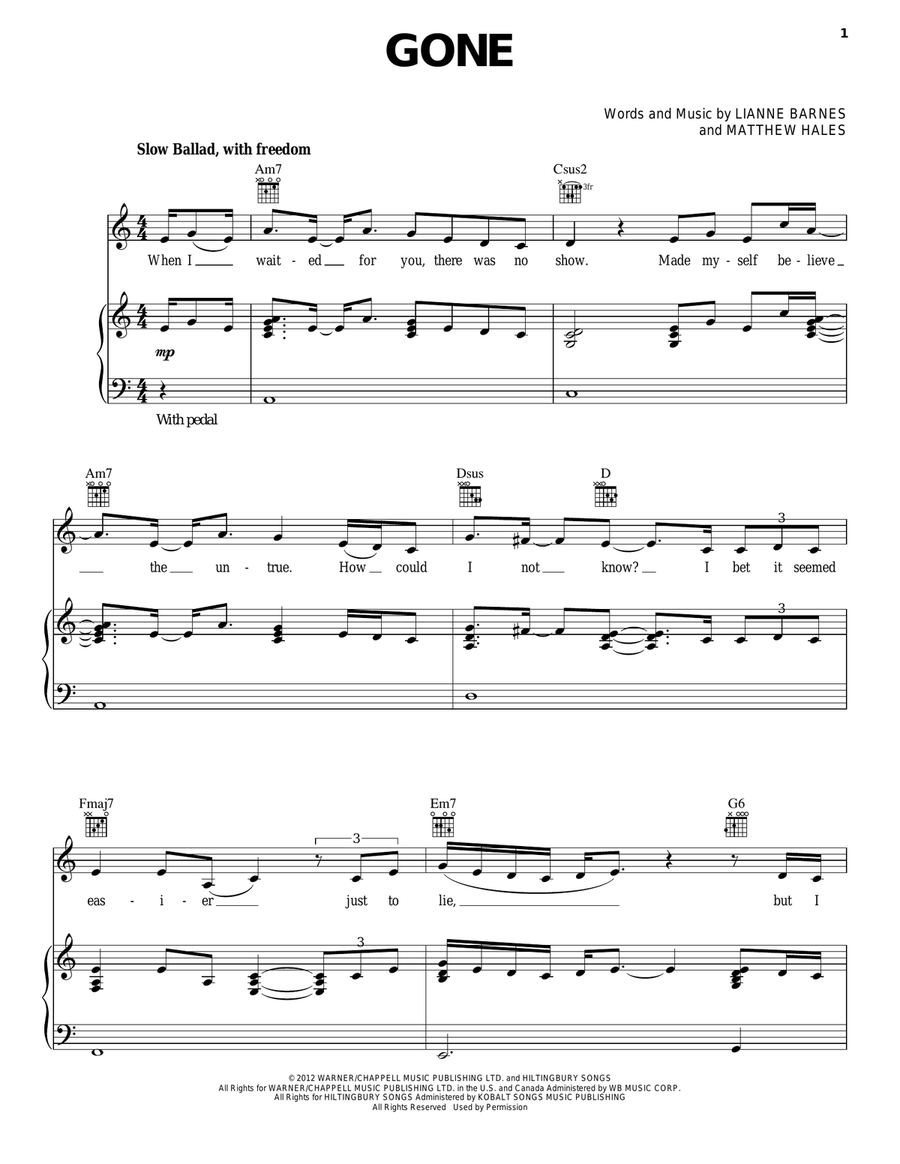 Gone Gone Piano, Vocal, Guitar scores gallery preview page 1