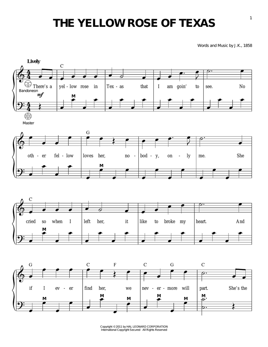 The Yellow Rose Of Texas The Yellow Rose Of Texas Accordion scores gallery preview page 1
