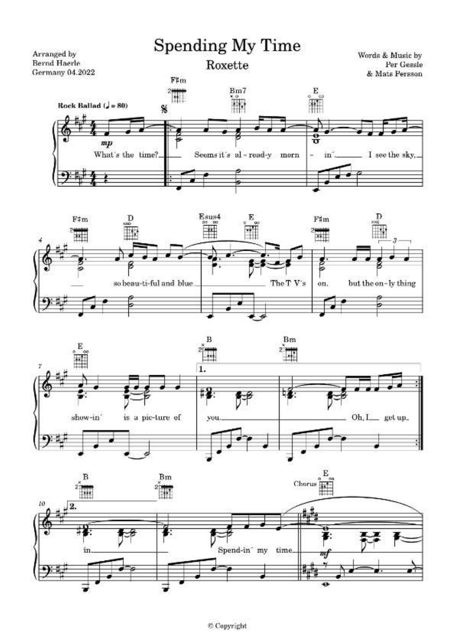Spending My Time Easy Piano scores gallery preview page 1