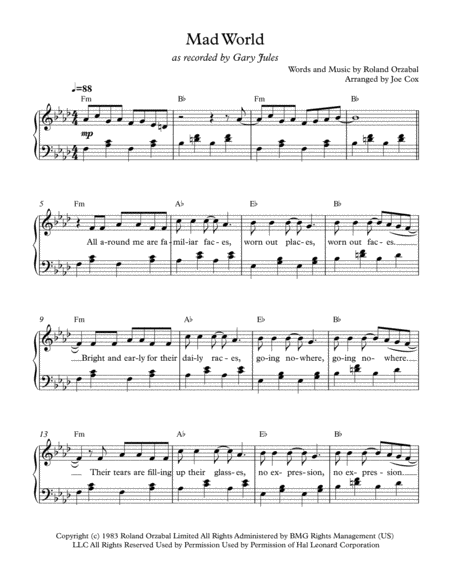 Mad World Sheet music for Piano, Violin (Solo)