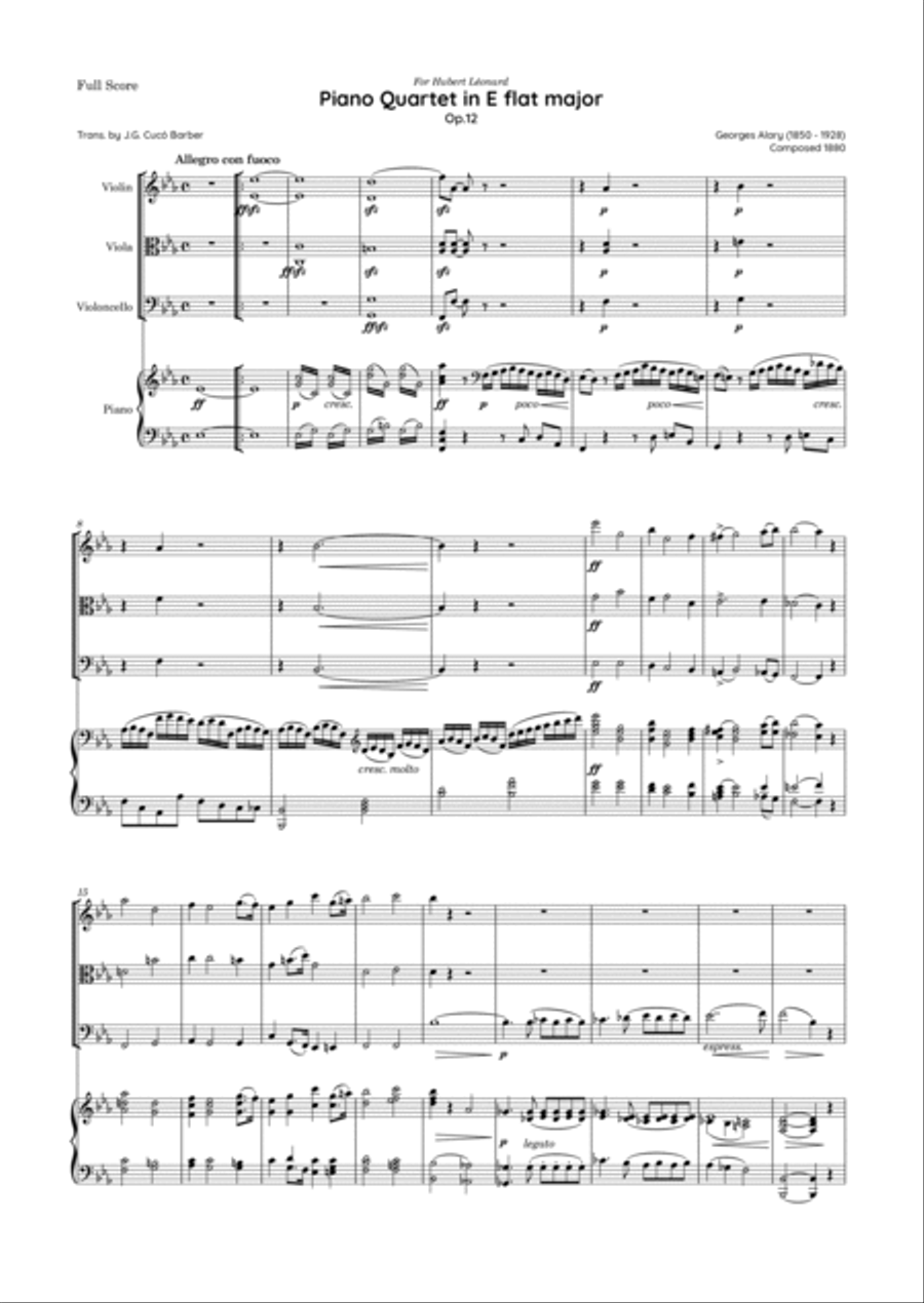 Alary - Piano Quartet in E flat major, Op.12 Piano Quartet scores gallery preview page 2
