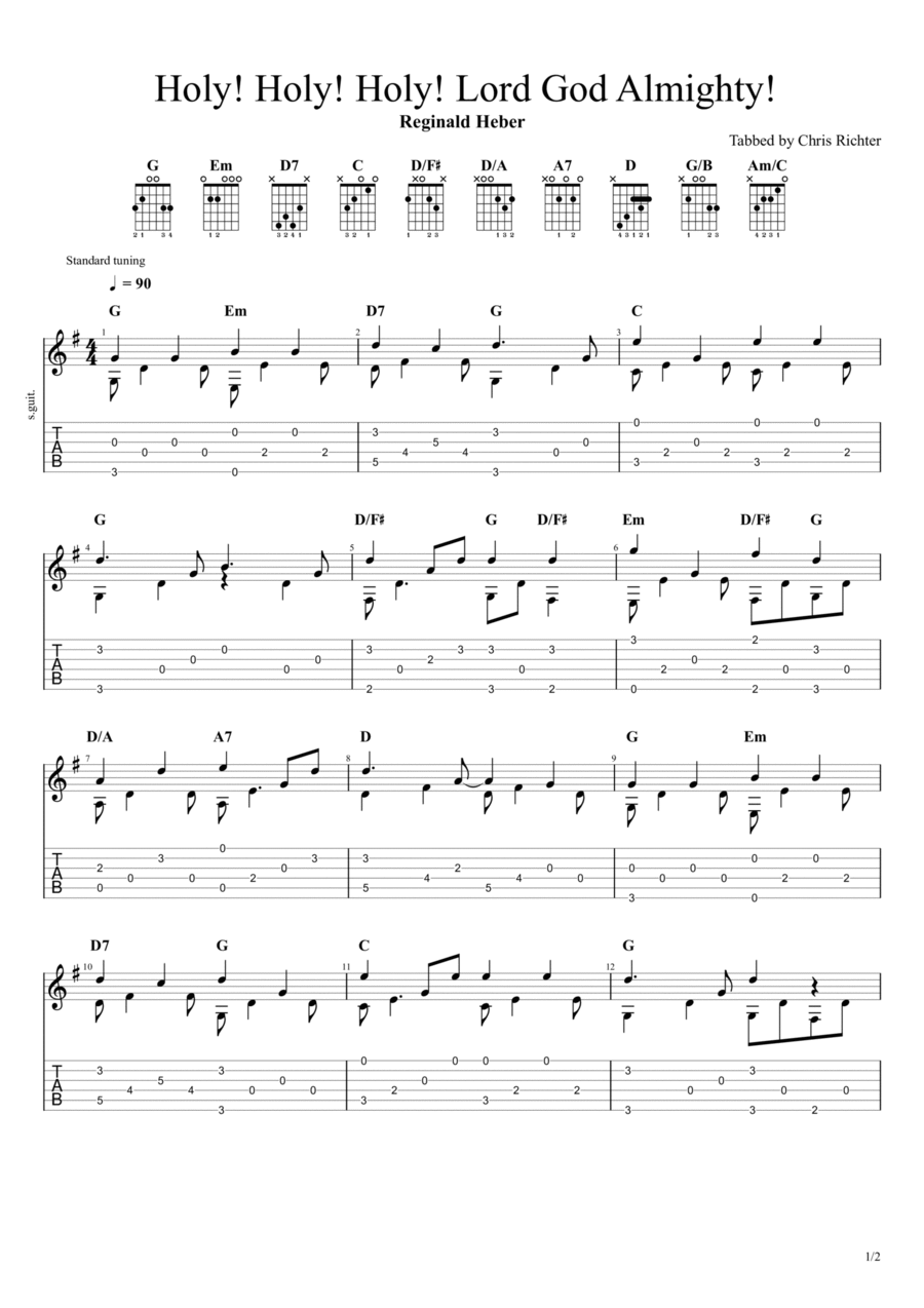 Holy! Holy! Holy! (Lord God Almighty) Guitar Tablature scores gallery preview page 1