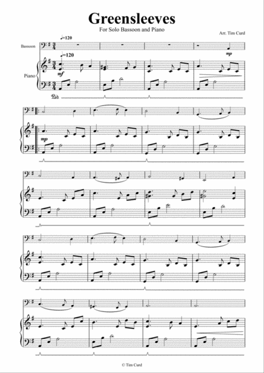 Greensleeves for Bassoon and Piano Bassoon Solo scores gallery preview page 2