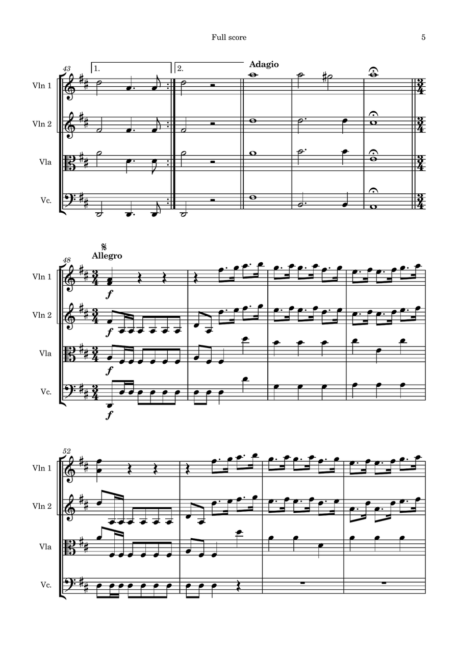 Handel - Music For The Royal Fireworks for String Quartet String Quartet scores gallery preview page 5