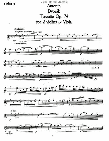String Trio 'Terzetto' in C major, op. 74, B148 (2 violins & viola) - Violin Part image number null