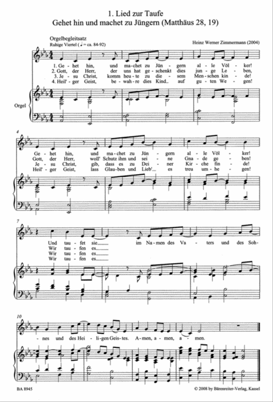 Vier neue Lieder zu Kasualien for Congretational Singing with Organ accompaniment and for four part Choir a cappella 4-Part scores gallery preview page 2