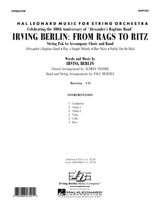 Book cover for Irving Berlin: From Rags To Ritz - Full Score