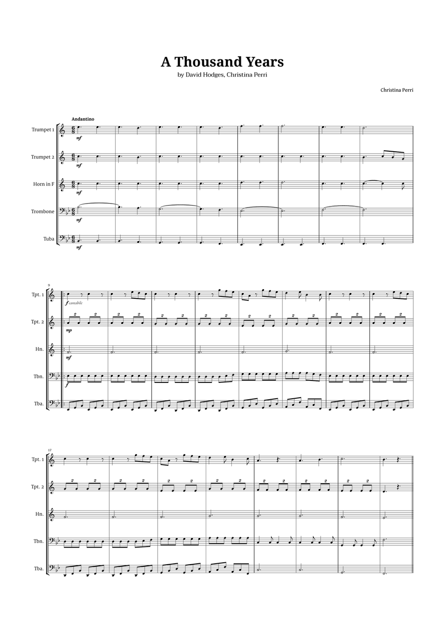 A Thousand Years Brass Quintet scores gallery preview page 1