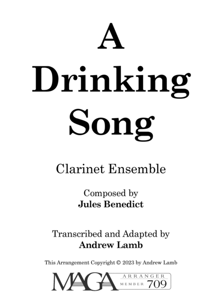 Jules Benedict | A Drinking Song (arr. for Clarinet Quintet) image number null