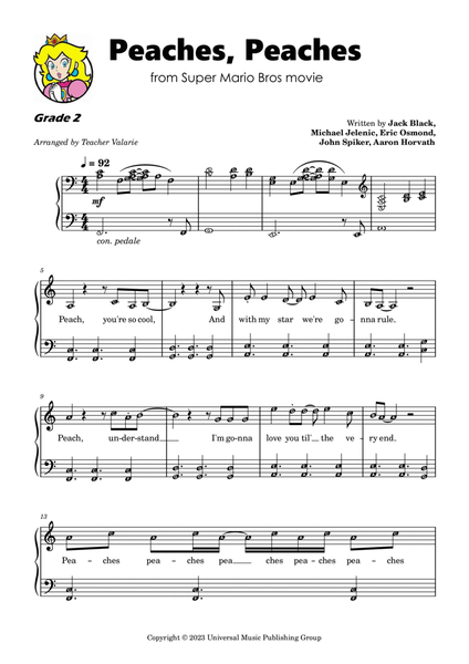 Peaches Peaches grade 2 Digital Piano Sheet With Audio Sample and Note  Names 