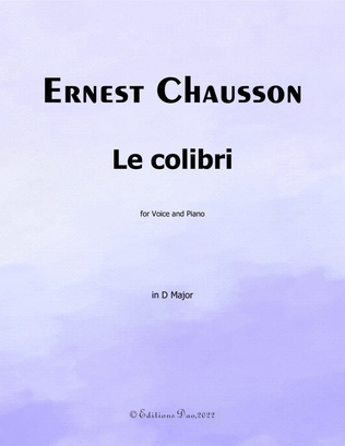 Book cover for Le colibri, by Chausson, in D Major