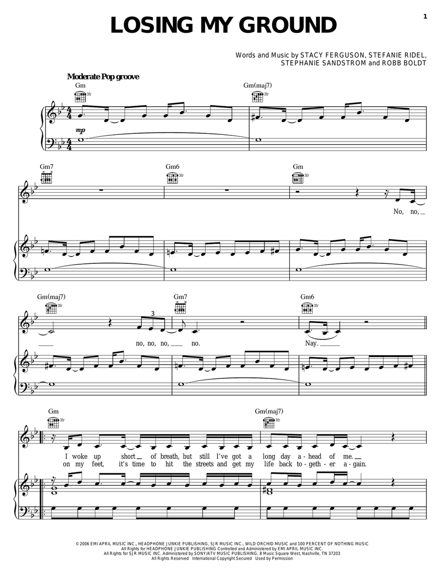 Losing My Ground Losing My Ground Piano, Vocal, Guitar scores gallery preview page 1