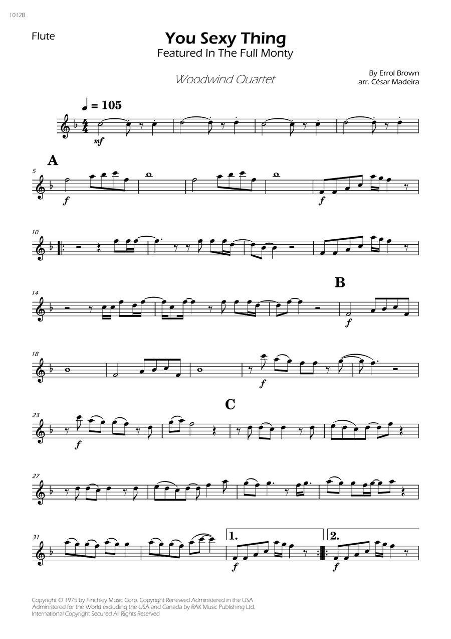 You Sexy Thing You Sexy Thing Woodwind Quartet scores gallery preview page 1