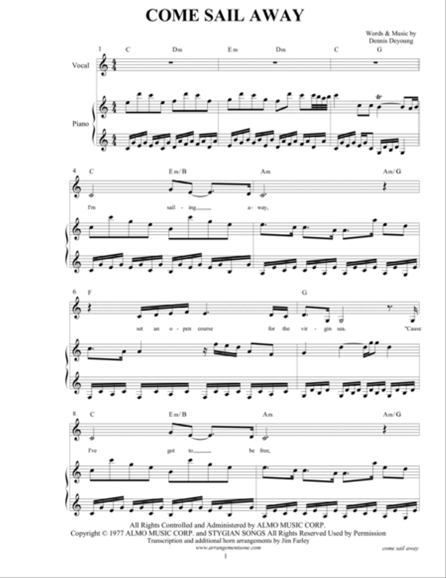 Come Sail Away Voice scores gallery preview page 3