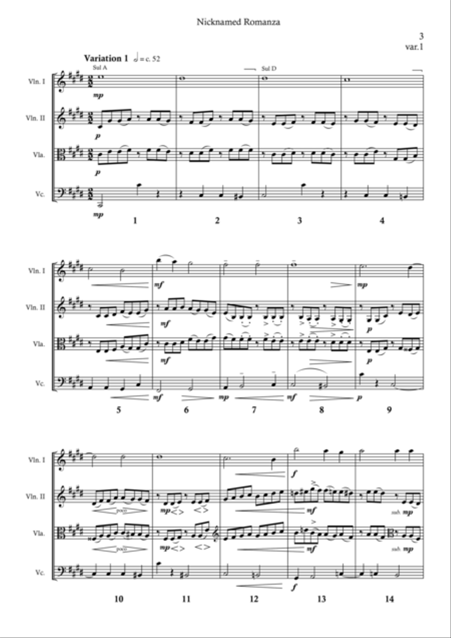 Nicknamed Romanza for String Quartet String Quartet scores gallery preview page 5