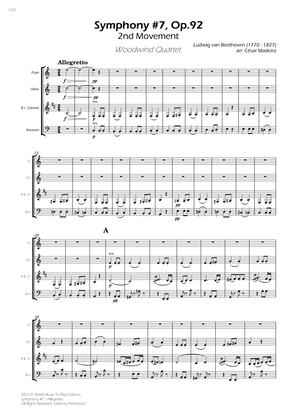 Symphony No.7, Op.92 - Allegretto - Woodwind Quartet (Full Score) - Score Only