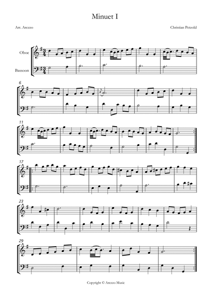bach bwv anh 114 minuet in g Oboe and Bassoon sheet music with ornaments image number null