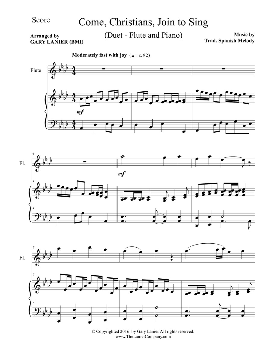 Gary Lanier: COME, CHRISTIANS, JOIN TO SING (Duet – Flute & Piano with Parts) Woodwind Duet scores gallery preview page 2