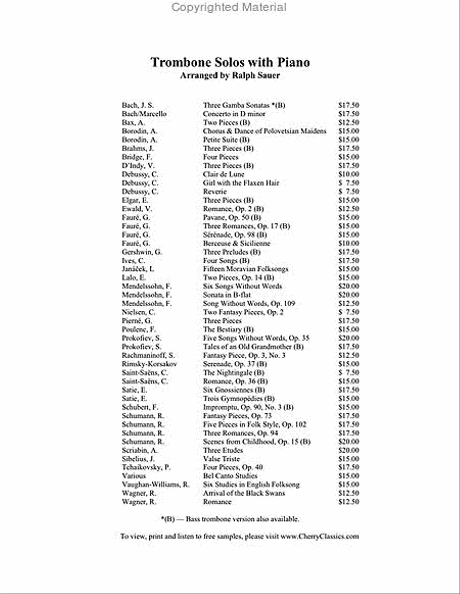 Six Romances Without Words, Op 76 for Tuba or Bass Trombone and Piano Bass Trombone scores gallery preview page 9