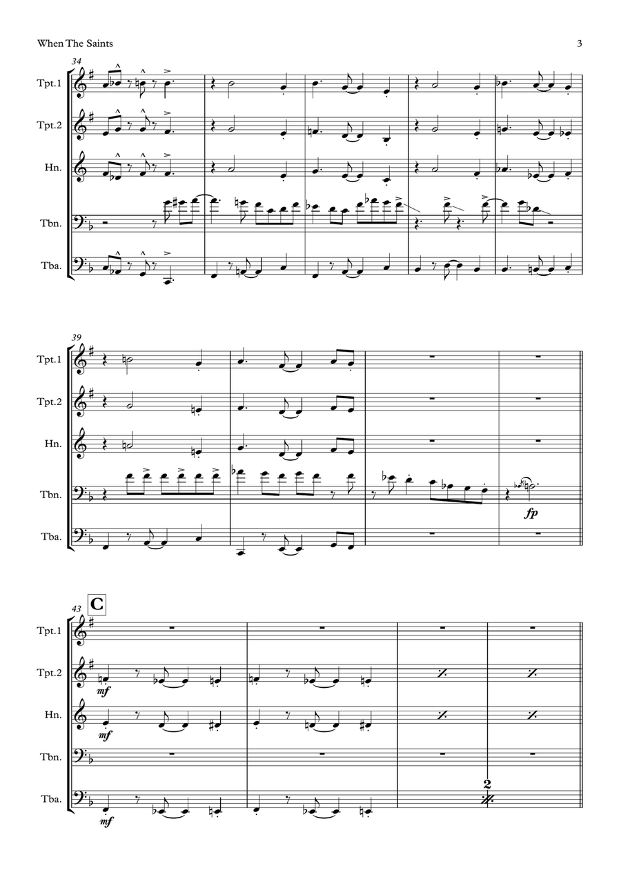 When The Saints Go Marching In (Brass Quintet) Brass Quintet scores gallery preview page 3