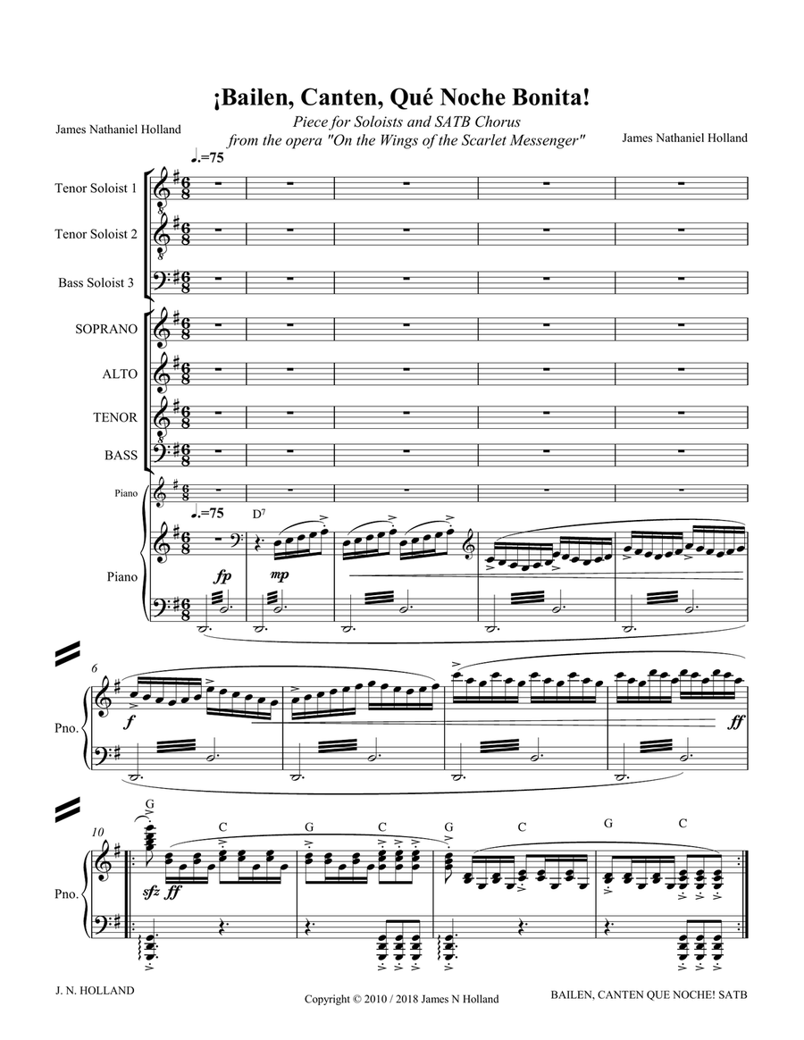 Bailen, Canten Que Noche Bonita! For SATB Chorus and Piano From the opera 