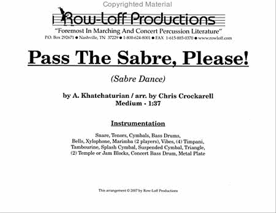 Pass The Sabre, Please! Percussion Ensemble scores gallery preview page 2