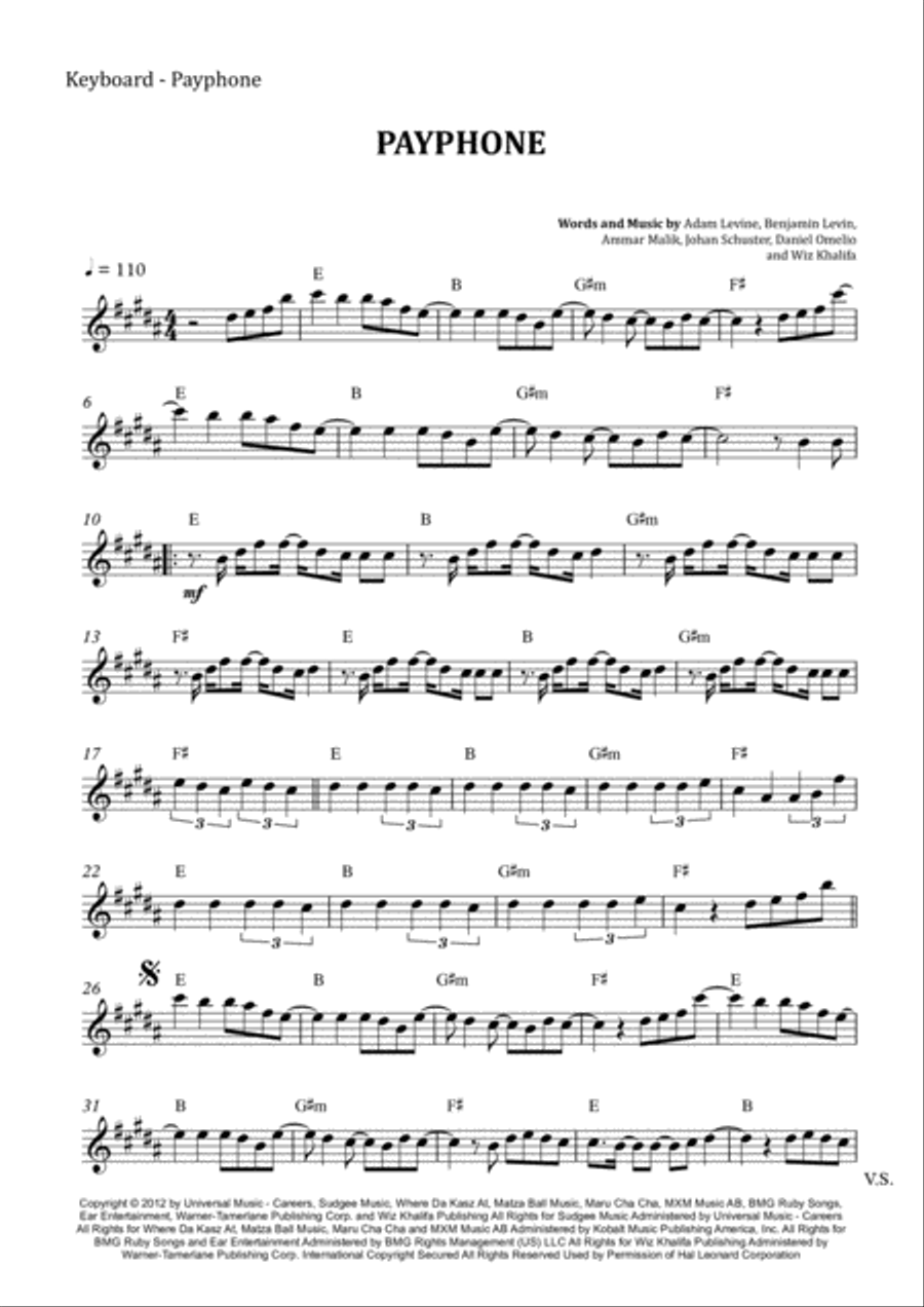 Payphone Payphone Violin Solo scores gallery preview page 1