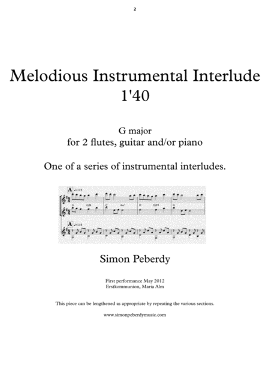 Instrumental Interludes Book I (5 pieces), for 2 flutes, guitar and/or piano by Simon Peberdy image number null