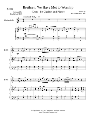 BRETHREN, WE HAVE MET TO WORSHIP (Duet – Bb Clarinet and Piano/Score and Parts)