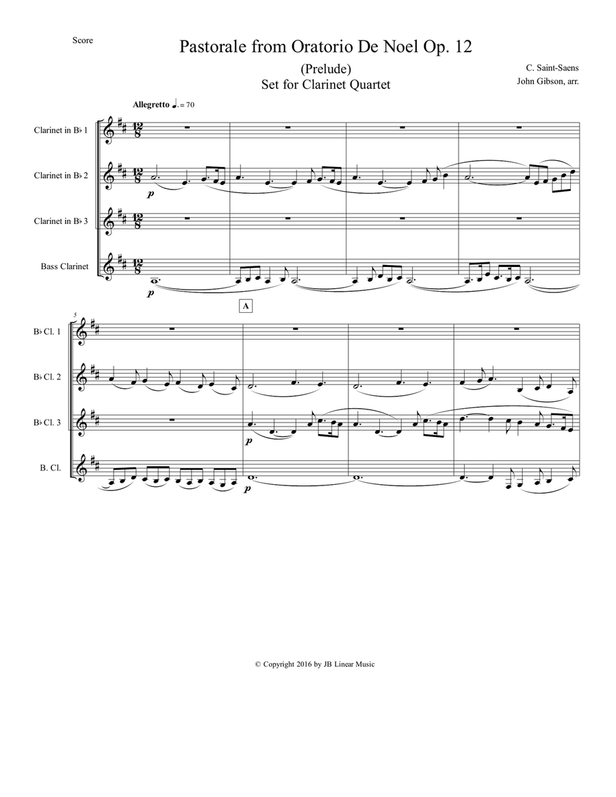 Pastorale from Oratorio De Noel for Clarinet Quartet Clarinet Quartet scores gallery preview page 2